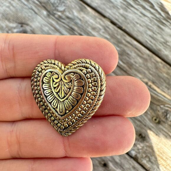 Vintage Jewelry Gold Tone Heart Brooch Pin - Picture 2 of 2